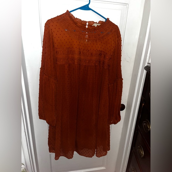 Linda Anderson Dresses & Skirts - Linda Anderson Orange Lace & Dot Swing Long Sleeve Dress